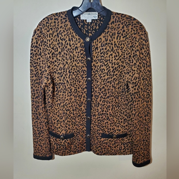 St John Button Up Animal Print Cardigan Size 6 - Picture 1 of 12